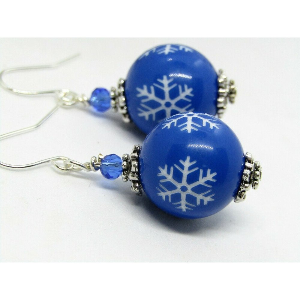 Blue Acrylic SNOWFLAKE Christmas Silver Earrings